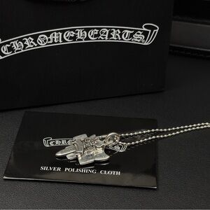 Chrome Hearts Dagger Three Trinket Pendant 24 Inch Ball Necklace 925 Silver
